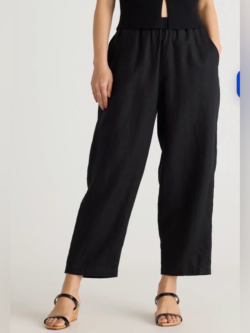 Quince Black Wide-Leg Linen-Blend Pants